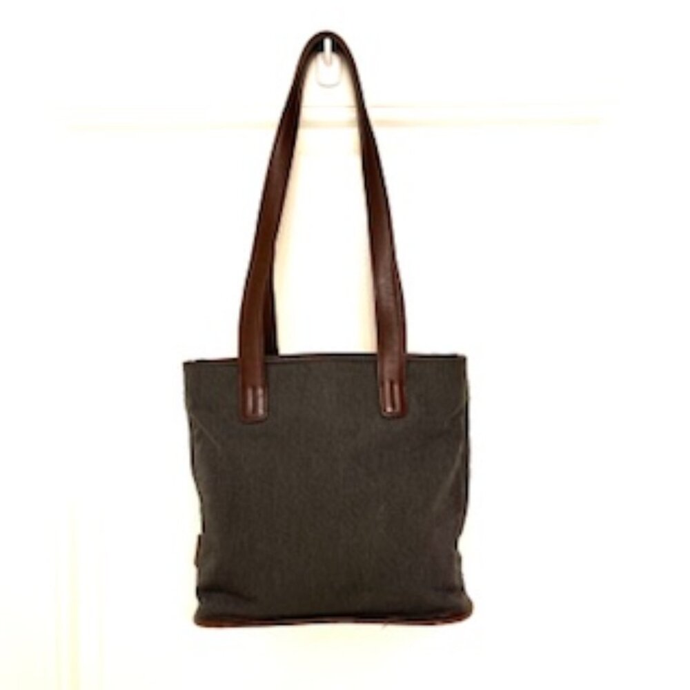 Vintage Coach Tote Bag in Dark Gray Twill Denim with brown leather trim